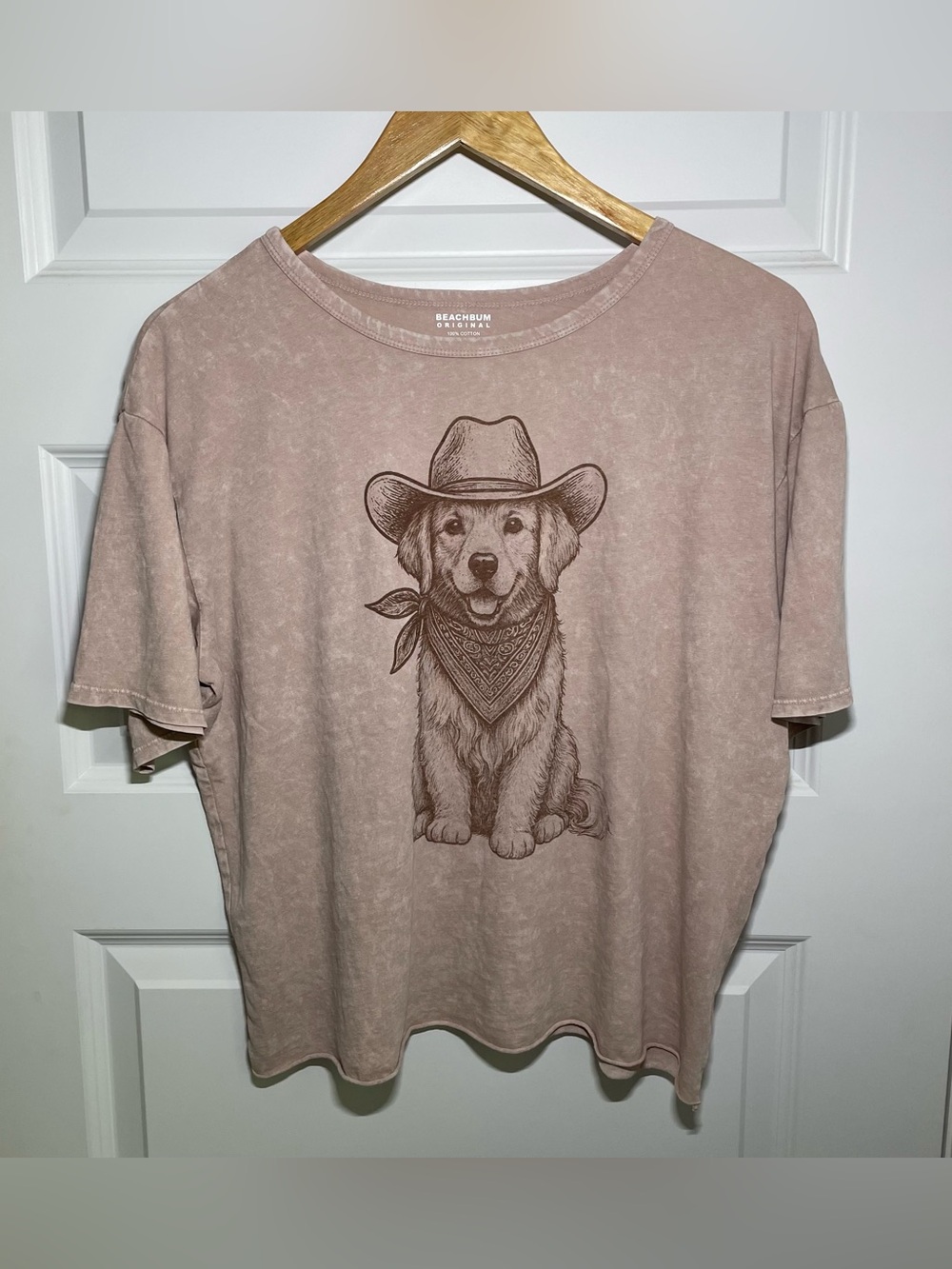New Beach Bum Original Womens M T-Shirt Puppy Cowboy Hat Cropped Tee Distressed